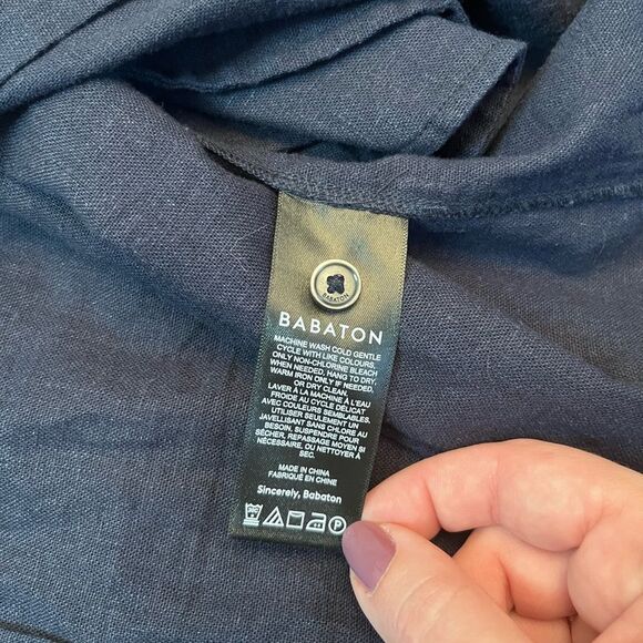 Aritzia Babaton Navy Button-Up Linen Blend Shirt Maxi Dress Size S - Picture 5 of 6